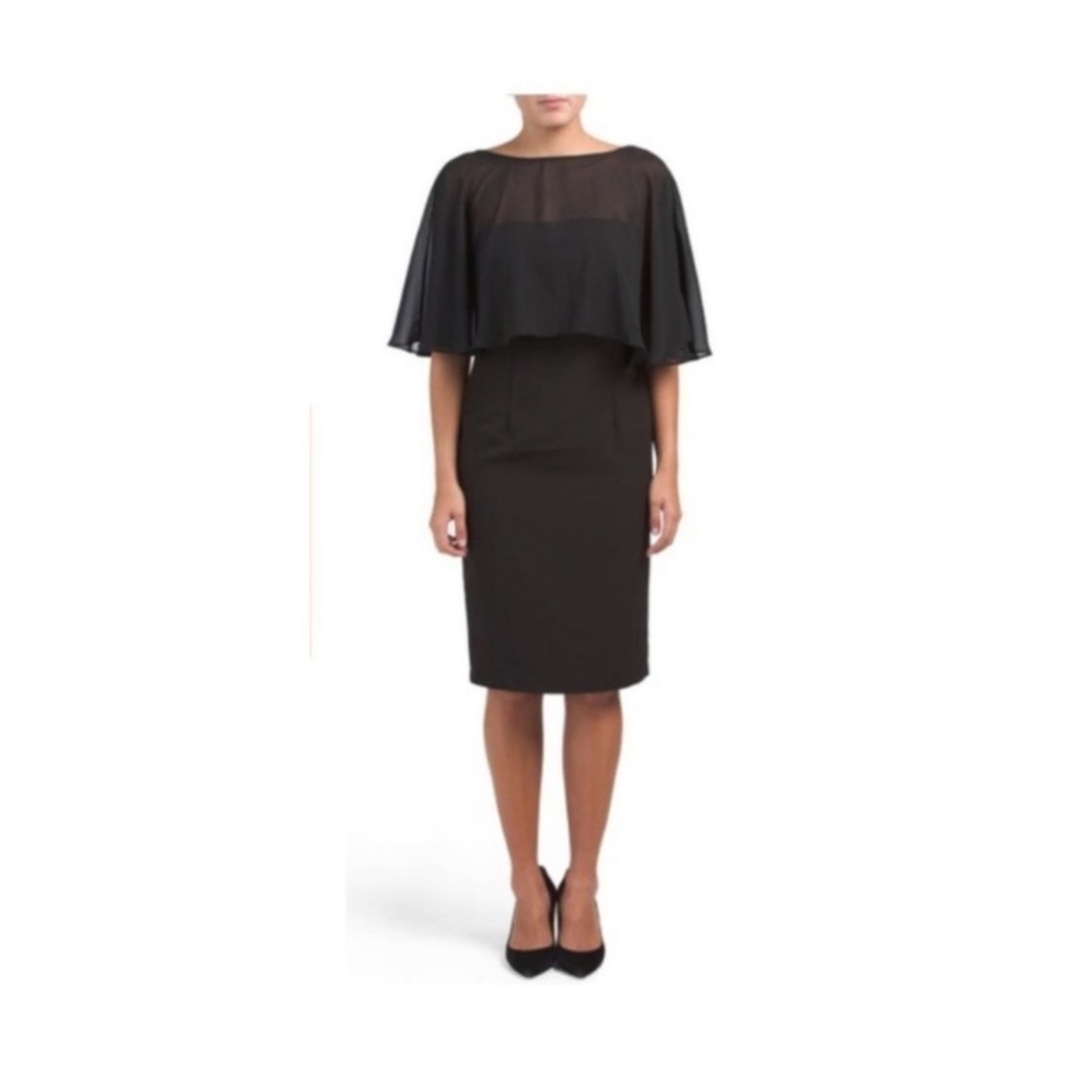 Nanette Lepore Womens Black Chiffon Backless Cape Sheath Cocktail Dress Sz 6 New